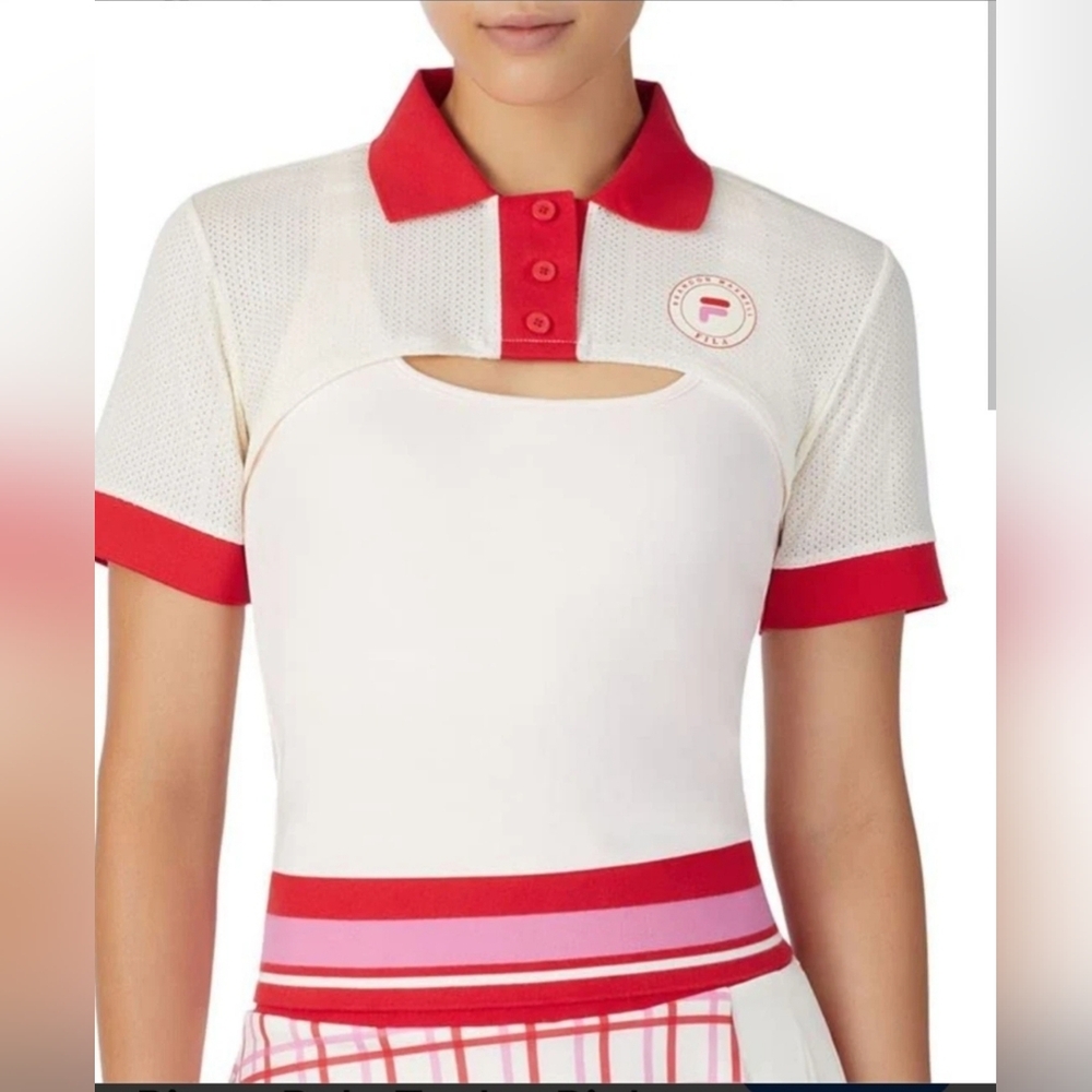 Fila White and Red Cutout Crop Top
